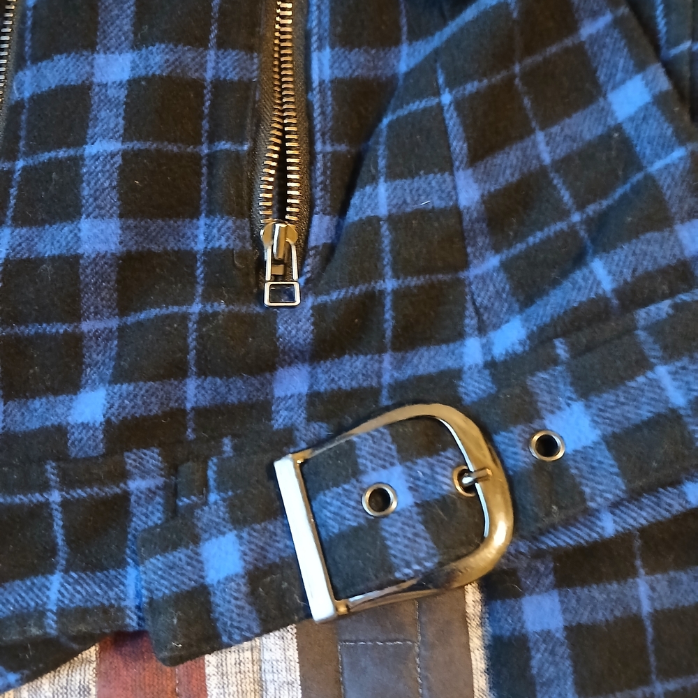 Ben Sherman Biker Moto Black And Blue Plaid Jacket - Picture 6 of 6